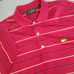Vtg Amen Corner Masters Polo Shirt Mens Medium Red Striped Pima Cotton Golf